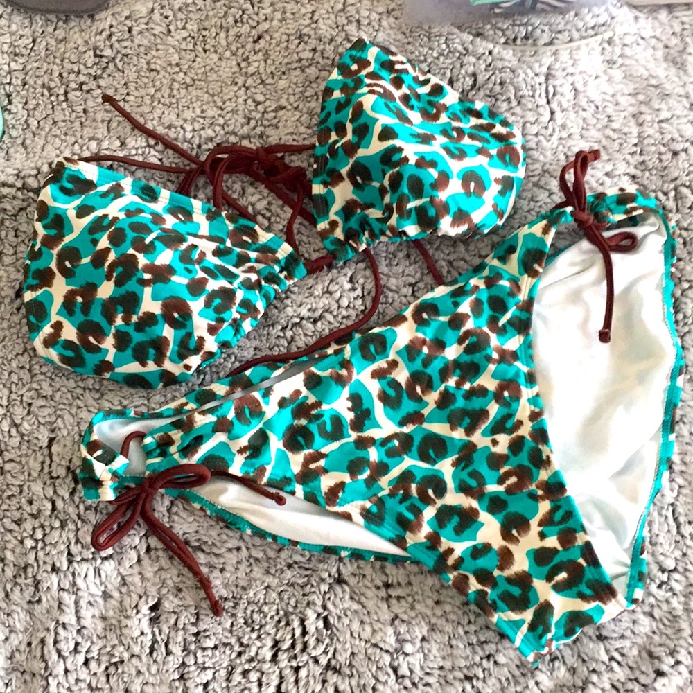 Blue and Brown Animal Print Bikini NWOT